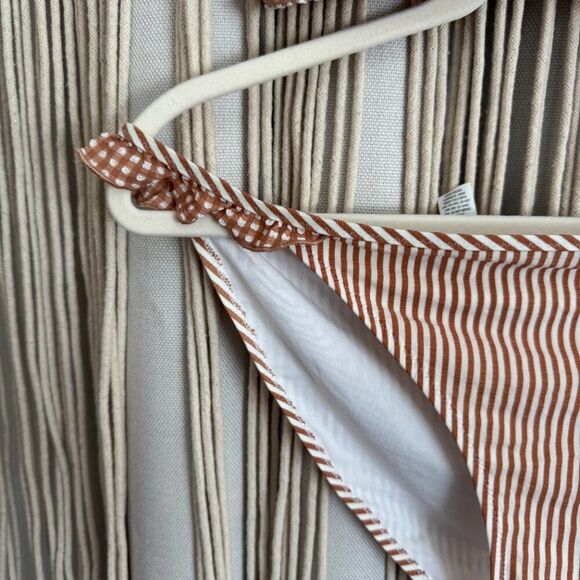 Aerie Seersucker Ruffle Longline Triangle Bikini Top & Bottoms – Size Large, Raw - Picture 4 of 6